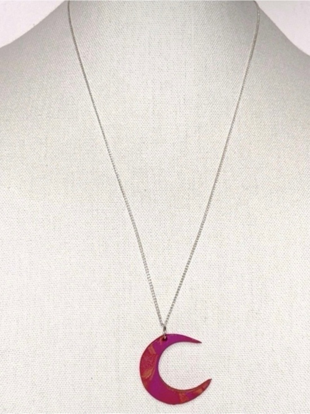 Crescent Moon Pendant Necklace in Pink